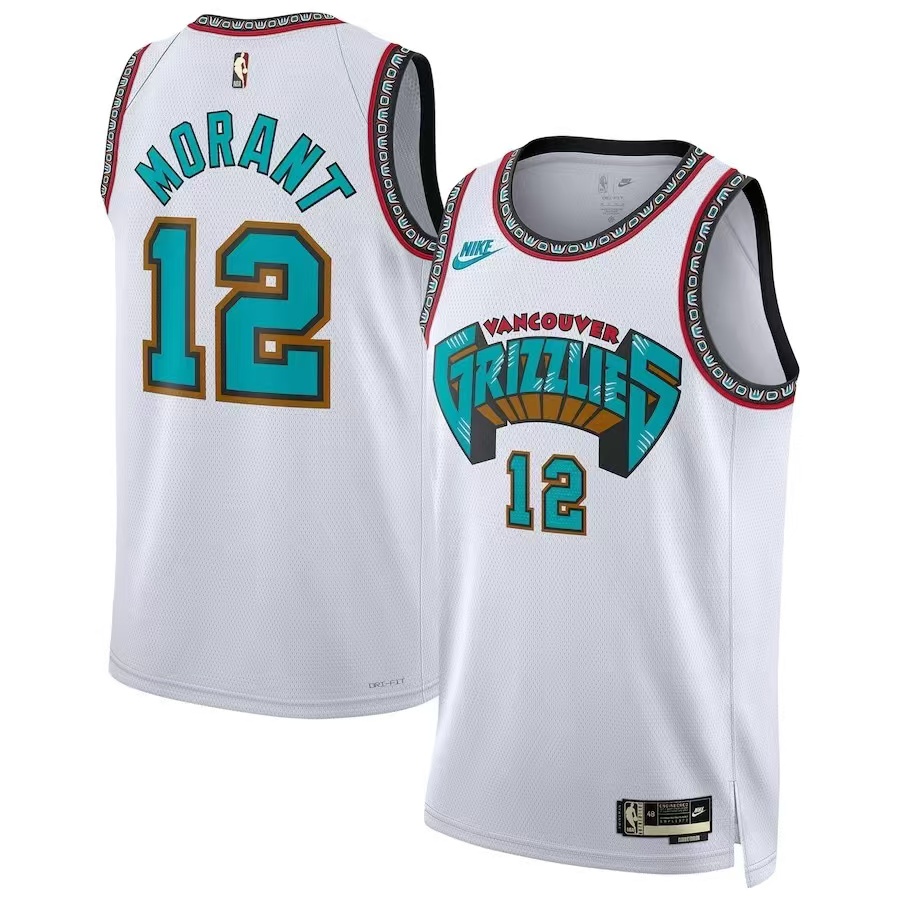 Men Memphis Grizzlies #12 Morant White Season Throwback Nike 2025 NBA Jersey->memphis grizzlies->NBA Jersey